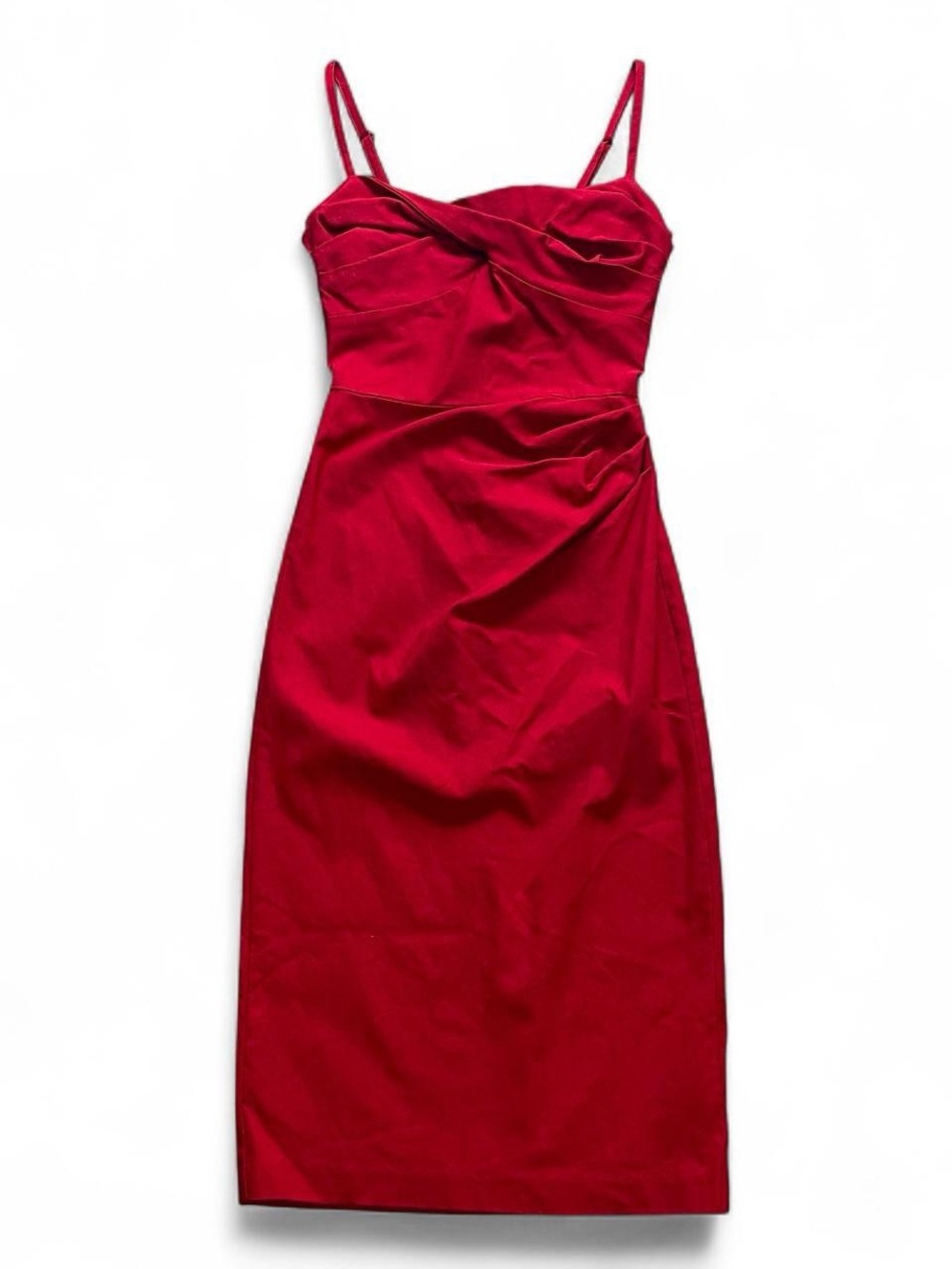Vintage Stop Staring Pencil Midi Dress with Gathered Bust in Red